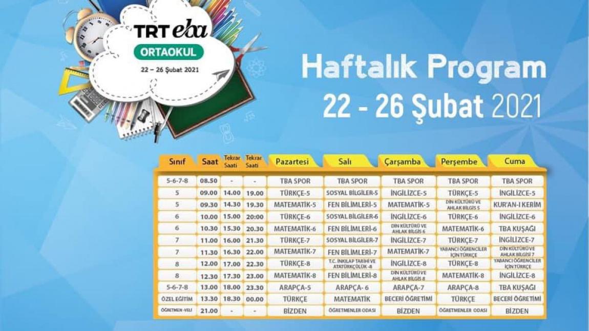 22 - 26 Şubat TRT - EBA TV Yayın Akışı / Ders Programı